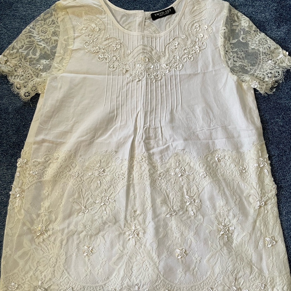 Twin-Set White Lace Short Sleeve Top